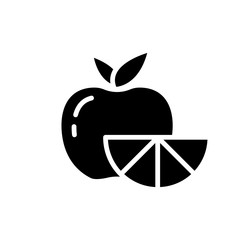 Silhouette Apple and orange slice. Outline icon of fresh fruits, vitamin. Black simple illustration of peach with citrus for healthy diet food, farming. Flat isolated vector emblem on white background