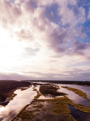 Countryside landscape areal drone photography view of river Lielupe.