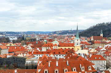 Fototapeta na wymiar Beautiful Prague cityscape. Prague red roofs.