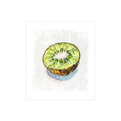 Half a kiwi on a white background. Vector oil painting. Art hand work illustration. Seamless pattern for design