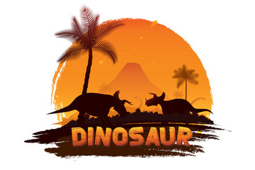 Dinosaurs in prehistoric scene background. © Manovector