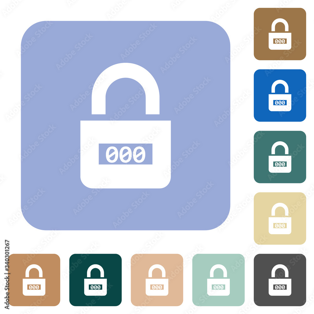 Poster locked combination lock with center numbers rounded square flat icons