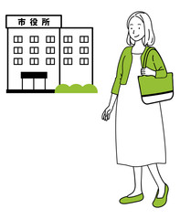 Illustration of a woman going to the city hall.