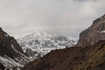 San José de Maipo volcano in winter, Cajón del Maipo, Central Andes of Chile.