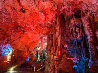 GIBRALTAR, UK - OCTOBER 21, 2019: casual view inside St. Michael's cave in Gibraltar rock