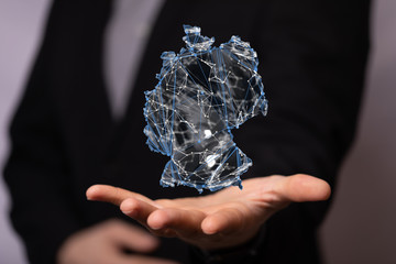 Abstract of germany map network, internet and global connection concept, Wire Frame 3D