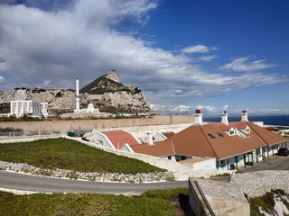 GIBRALTAR, UK - OCTOBER 21, 2019: casual view on the seaside streets near Gibraltar Big rock
