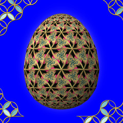 Colorful 3D easter egg with frame on blue background