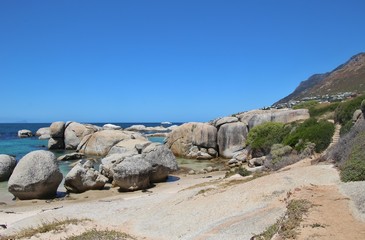 Large granite boulders on Boulders Beach in Simon's Town. Cape Peninsula, Indian Ocean side, South Africa, Africa.