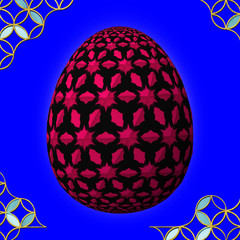 Colorful 3D easter egg with frame on blue background