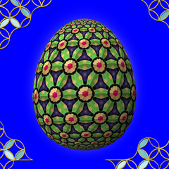 Colorful 3D easter egg with frame on blue background