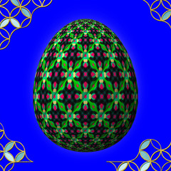 Colorful 3D easter egg with frame on blue background