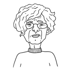 Vector Outline Character - Old Woman. Female Retired Person Portrait.