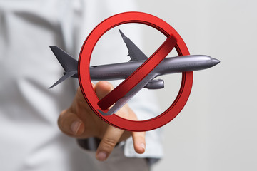 travel with plane prohibited warning sign .