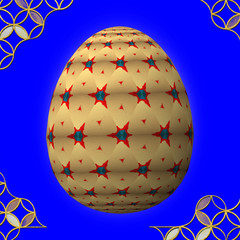 Colorful 3D easter egg with frame on blue background