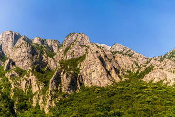 Fototapeta na wymiar Rocky mountains in the canyon of the Moraca river in Montenegro