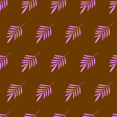 Fototapeta premium Vector flat tropical leaves pattern. Seamless botanic hand-drawn texture. Repeated pattern can be used for wallpaper, pattern, backdrop, surface textures.