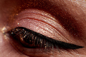 Close-up of woman eye make up. Colored eyeshadows