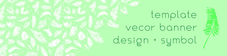 Vector tropical banner with drawings of palm leaves. Natural image. Leaf silhouette pattern, wedding invite Hawaii, eco-fashion image. Botanical background for date banner, summer events.