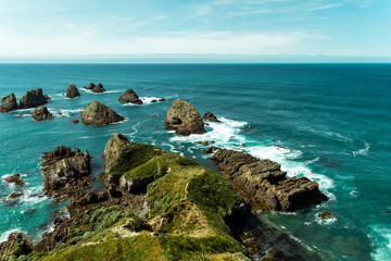 Fototapeta na wymiar Beautiful Nugget Point rocks seascape in New Zealand 