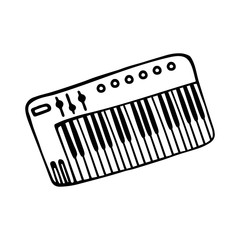 Single hand-drawn synthesizer icon. Symbol of a musical instrument. Vector