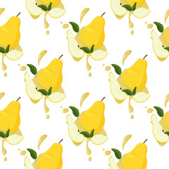 Fresh yellow pear seamless pattern. Bright summer background.