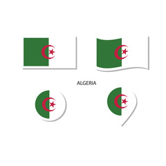 Algeria flag logo icon set, rectangle flat icons, circular shape, marker with flags.