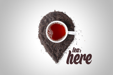 tea is here, location icon created from tea drink