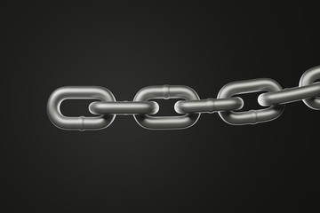 Sliver metal chain isolated on black background. 3d rendering - illustration.