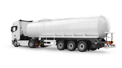 Tanker truck 3D rendering isolated on white background. Side-rear view. - obrazy, fototapety, plakaty
