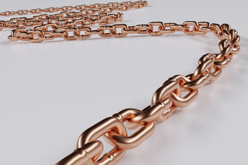 Obraz premium Golden brass chain isolated on white background. 3d rendering - illustration.