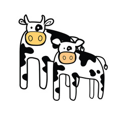 cow mom with little calf baby animal symbol milk icon isolated on white background 
