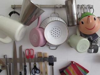 Set of kitchen utensils in an Italian kitchen.
Milan August 2014