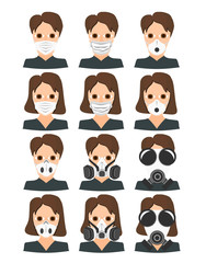 Illustration Set Mann und Frau mit Atemschutzmasken