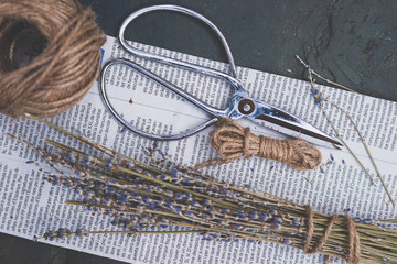 
Lavender, rustic twine and pruning shears

Gardening at home
