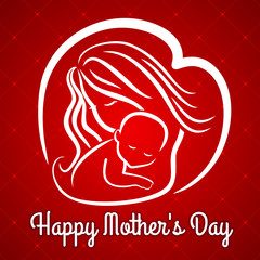 Mother's day greeting card with symbol of mom and baby. Vector illustration.