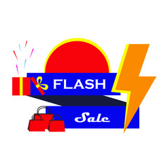 Simple flash sale illustration with bolt and banner isolated on light background
