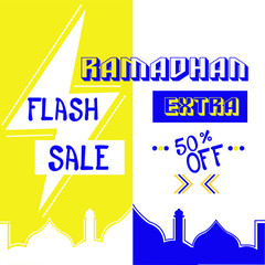 Two sided poster illustration of flash sale that will be held on Ramadhan