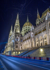 Fototapeta na wymiar The Danube River side of the Hungarian Parliament Building in Budapest, Hungary