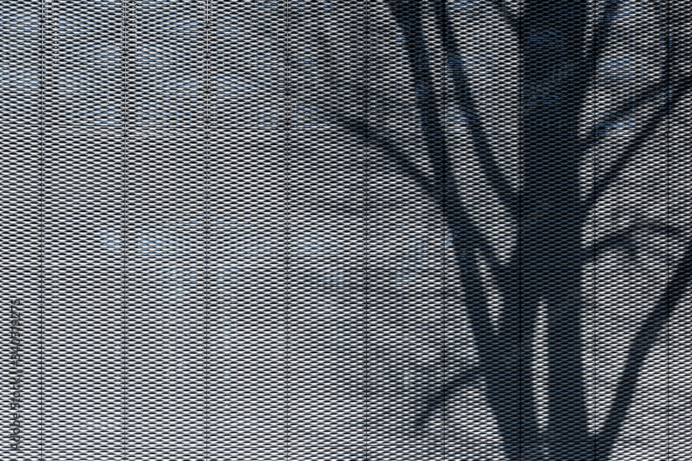 Wall mural shadow of tree on perforated metal plate structured facade texture cladding modern architecture clos