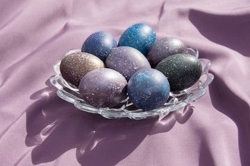 Painted easter eggs on a plate