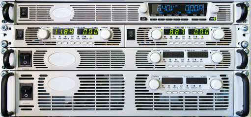 Programmable AC and DC power supplies installed in the rack