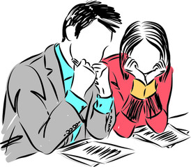 business man and business woman sad bored vector illustration