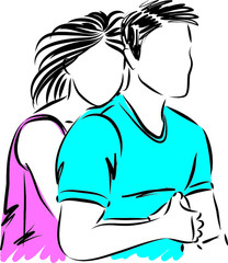 couple man and woman hugging vector illustration