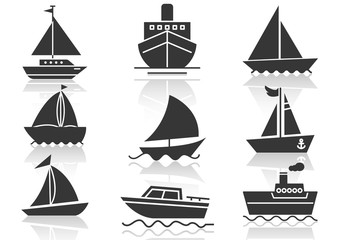 solid icons set,transportation,Boat and shadow,vector illustrations