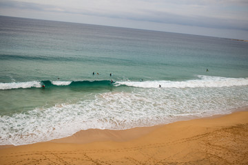 Wave with surfer in the north of  fuerteventura (waiting)