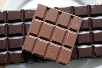 Assortiment et degustation de plaquette de chocolat