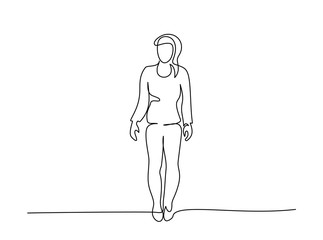 One continuous line drawing. Standing woman vector