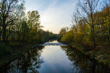 Fototapeta na wymiar Calm river among trees