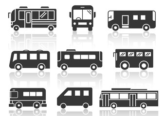 solid icons set,transportation,Bus and shadow,vector illustrations